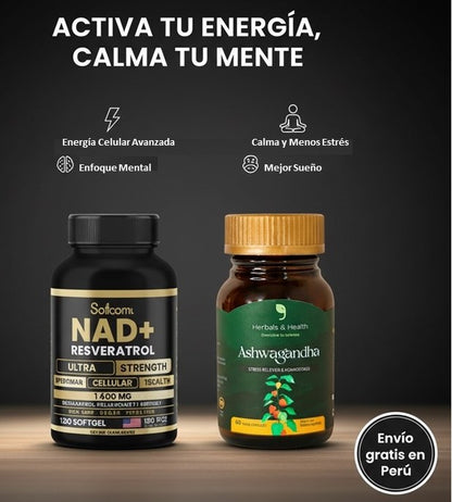 Inner Reset Pack – NAD+ Resveratrol 100 cápsulas + Ashwagandha 60 cápsulas
