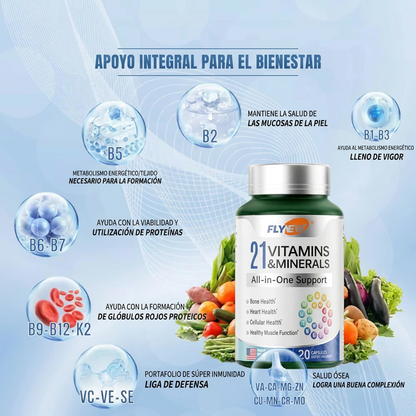 Multivitamínico Completo con 21 Vitaminas y Minerales | FLYNEW 60 Cápsulas