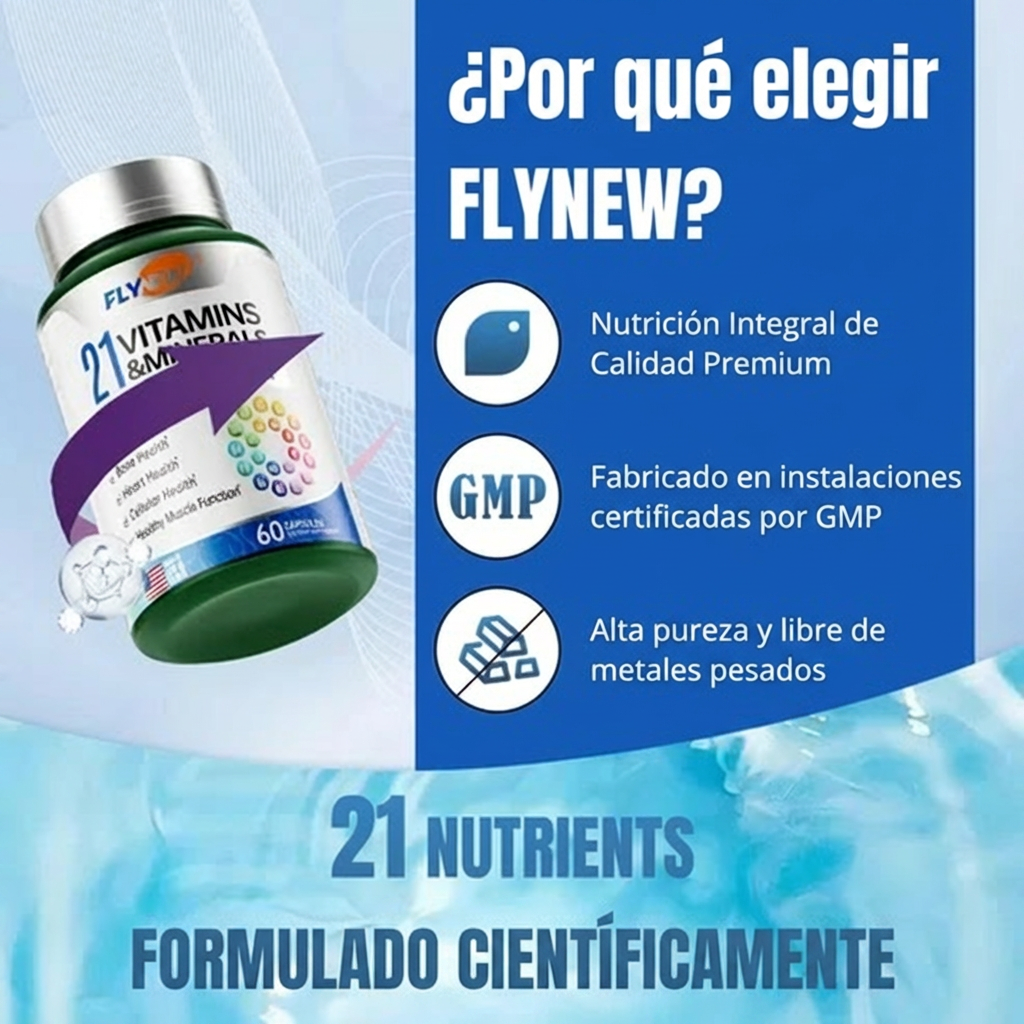 Multivitamínico Completo con 21 Vitaminas y Minerales | FLYNEW 60 Cápsulas