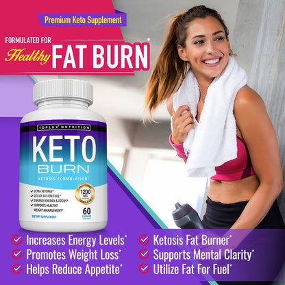 Keto Burn Toplux Nutrition 60 cápsulas – Fórmula avanzada para energía y quema de grasa