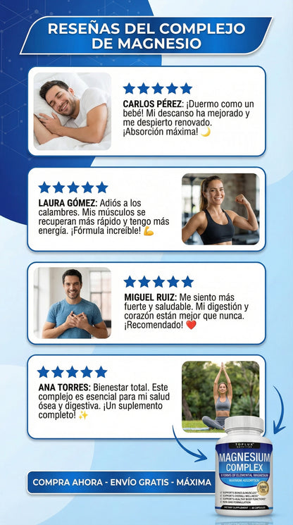 Magnesio Complex 1000 mg 90 cápsulas – 8 Tipos de Magnesio en un solo Producto