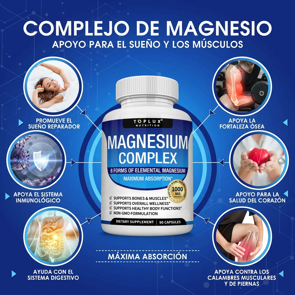 Magnesio Complex 1000 mg 90 cápsulas – 8 Tipos de Magnesio en un solo Producto