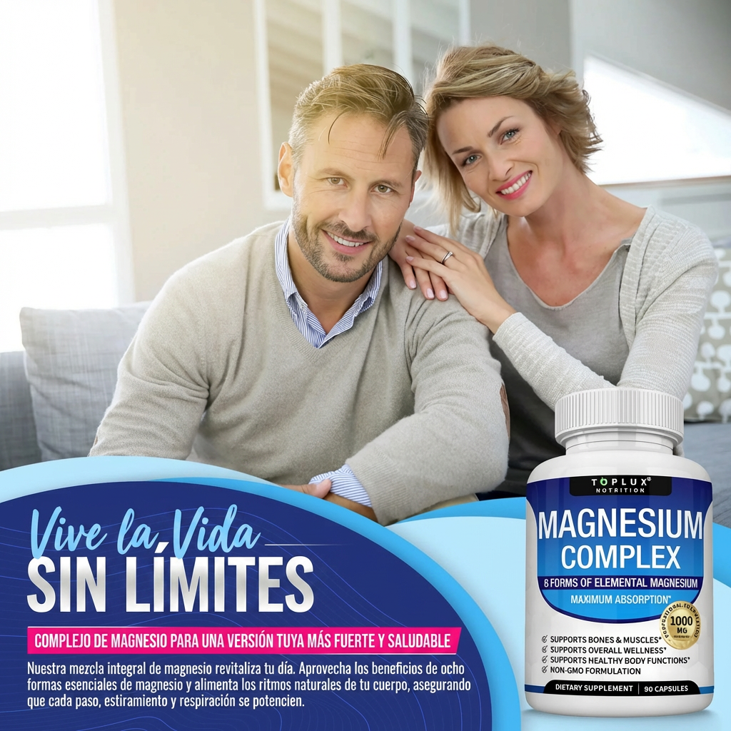 Magnesio Complex 1000 mg 90 cápsulas – 8 Tipos de Magnesio en un solo Producto