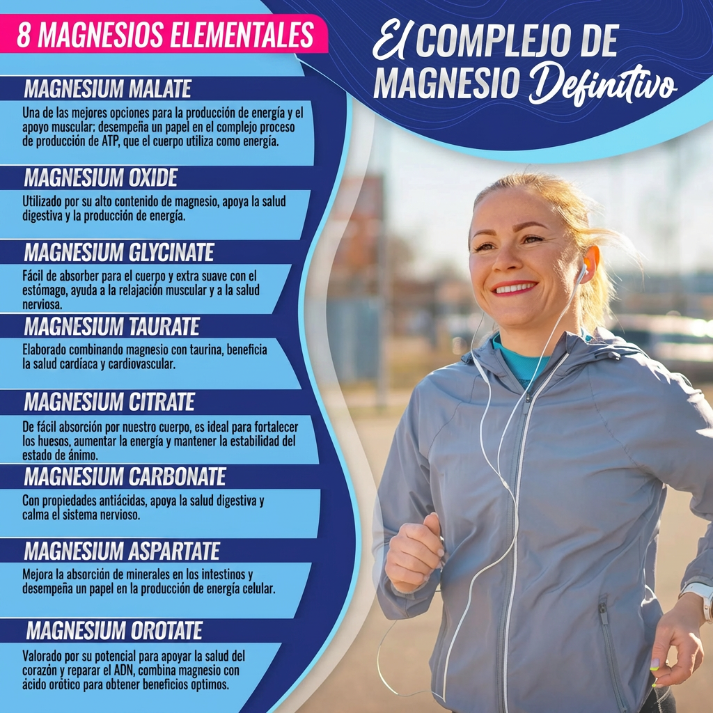 Magnesio Complex 1000 mg 90 cápsulas – 8 Tipos de Magnesio en un solo Producto