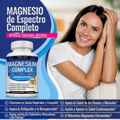 Magnesio Complex 1000 mg 90 cápsulas – 8 Tipos de Magnesio en un solo Producto