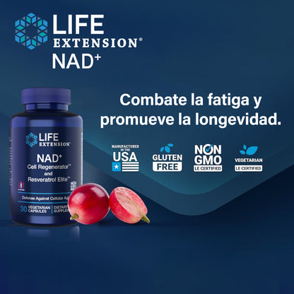 NAD+ + Resveratrol Life Extension 30 Cápsulas | Energía Celular, Antienvejecimiento y Vitalidad