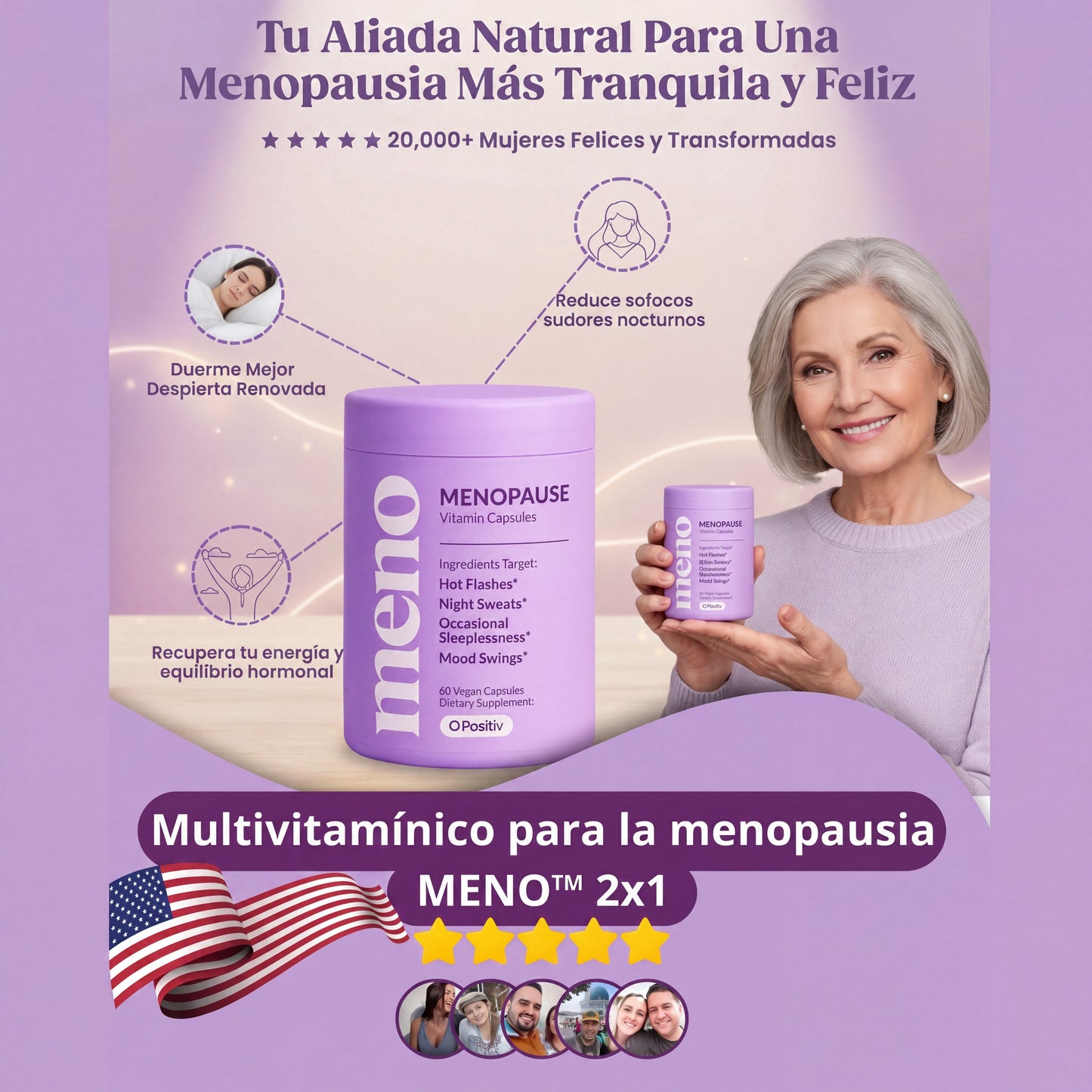 MENO Vitaminas para la menopausia | 60 cápsulas con Ashwagandha, Black Cohosh y Vitaminas