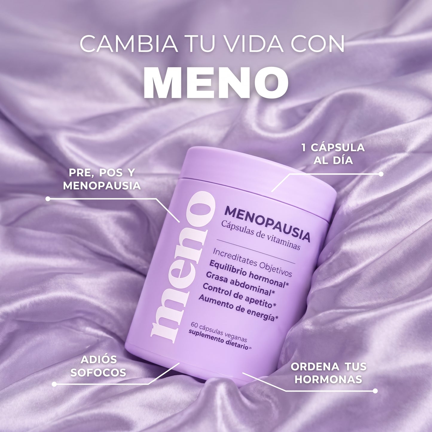 MENO Vitaminas para la menopausia | 60 cápsulas con Ashwagandha, Black Cohosh y Vitaminas