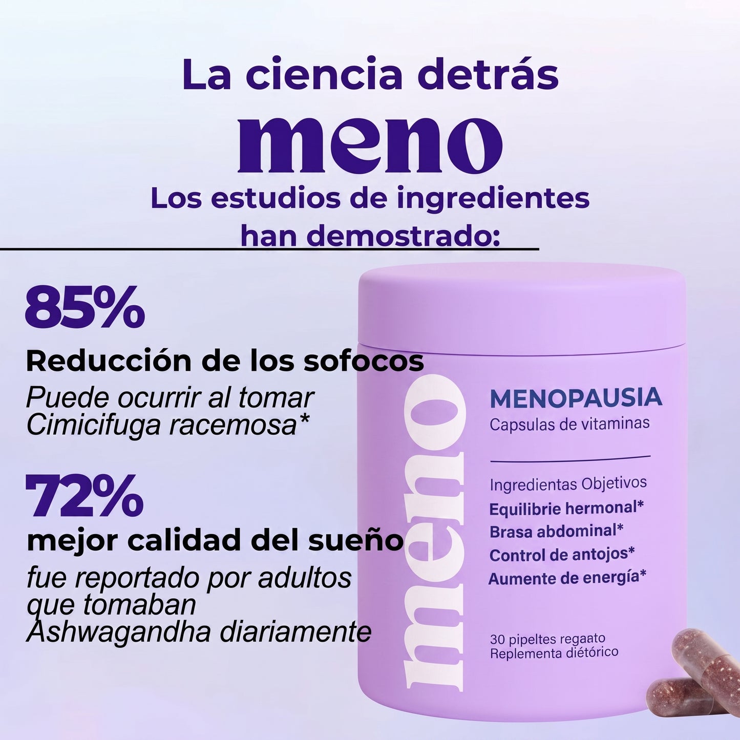 MENO Vitaminas para la menopausia | 60 cápsulas con Ashwagandha, Black Cohosh y Vitaminas