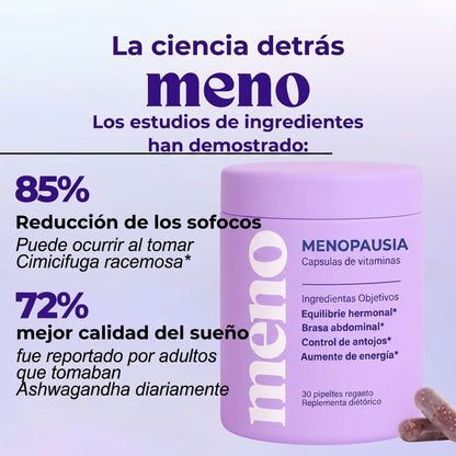 MENO Vitaminas para la menopausia | 60 cápsulas con Ashwagandha, Black Cohosh y Vitaminas
