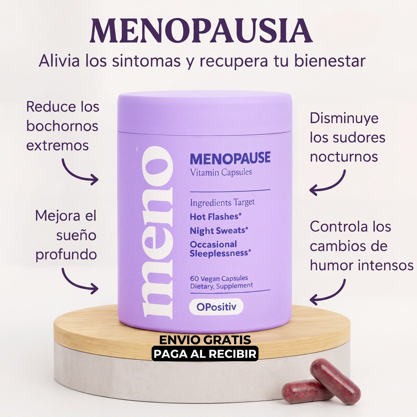 MENO Vitaminas para la menopausia | 60 cápsulas con Ashwagandha, Black Cohosh y Vitaminas