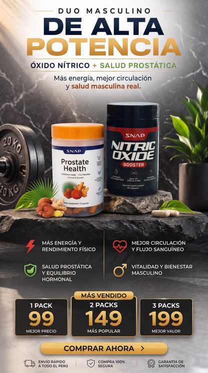Duo Pack: Óxido Nítrico Booster 1500 mg + Prostate Health – Alta Potencia para Energía y Salud Prostática