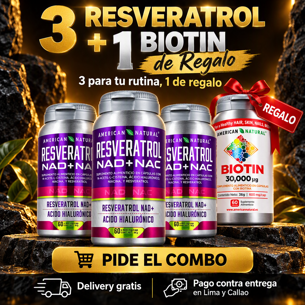 Resveratrol NAD+NAC | 3 Unidades + Biotina 30,000 mcg GRATIS