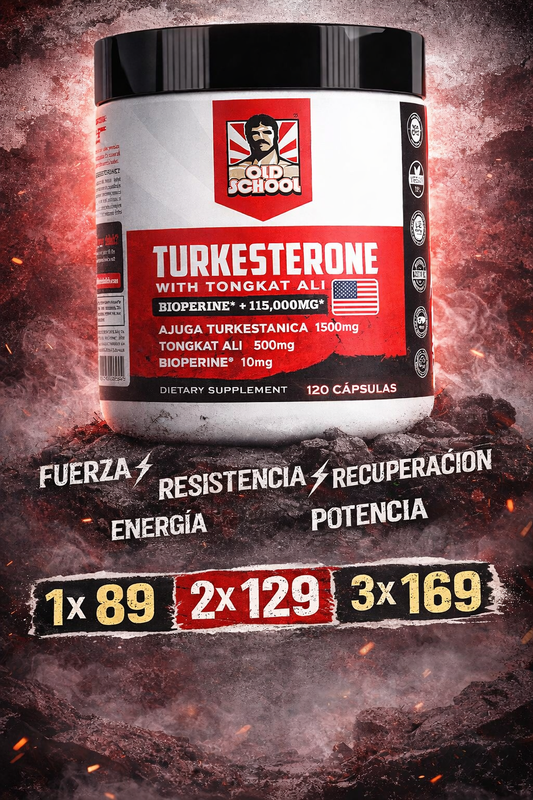 Turkesterona con Tongkat Ali Old School 120 cápsulas – Fuerza, Recuperación y Rendimiento