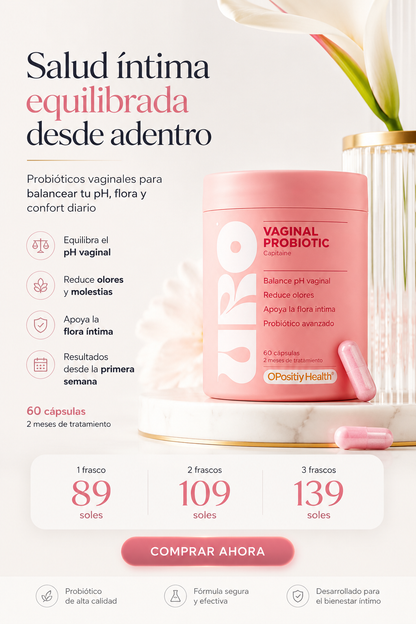 URO Vaginal Probiotic 60 Cápsulas – Probiótico Vaginal para Equilibrar pH, Flora Íntima y Bienestar Femenino