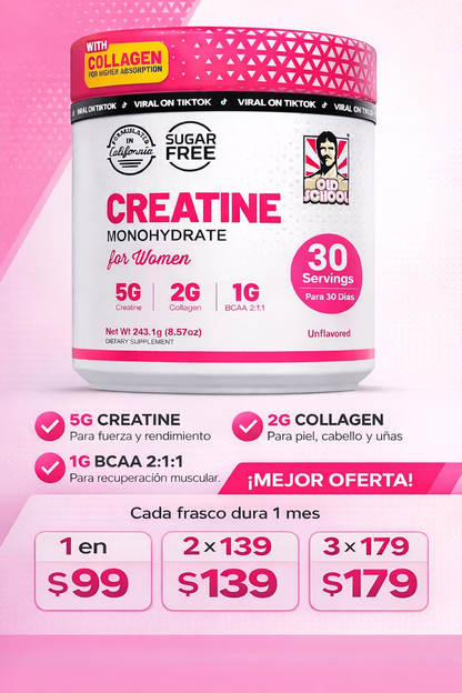 Creatina Monohidratada para Mujeres + Colágeno Hidrolizado 
Fuerza, Tonificación y Recuperación en 30 Días