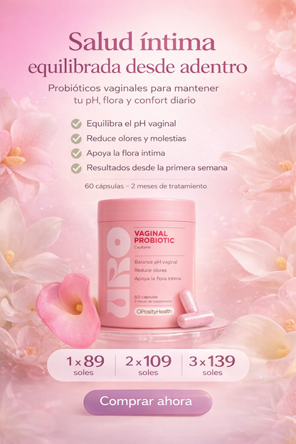 URO Vaginal Probiotic 60 Cápsulas – Probiótico Vaginal para Equilibrar pH, Flora Íntima y Bienestar Femenino