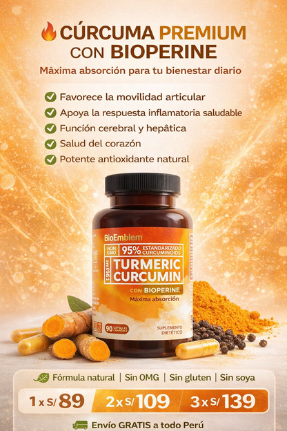 Cúrcuma Curcumina BioEmblem con BioPerine® | Movilidad Articular y Antioxidante