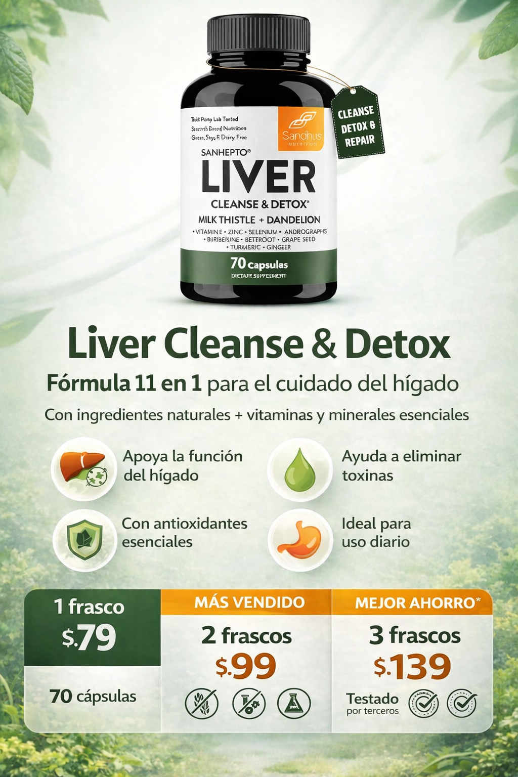 Liver Cleanse & Detox 11 en 1 | Apoyo Natural para el Hígado
