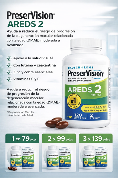 PreserVision AREDS 2 120 Cápsulas – Fórmula con Luteína, Zeaxantina, Zinc y Vitaminas para Salud Visual | Bausch + Lomb