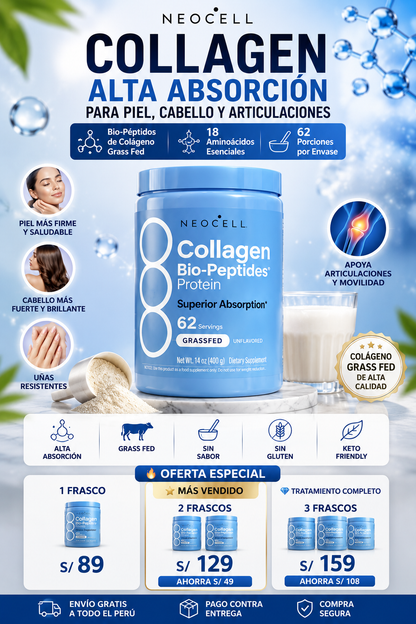 NeoCell Collagen Bio-Peptides 400g – Colágeno Premium de Alta Absorción para Piel, Cabello, Uñas y Articulaciones.