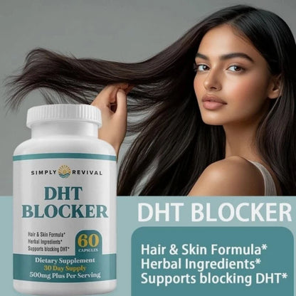DHT Blocker Simply Revival 500mg – 60 Cápsulas | Bloqueador de DHT para la Caída del Cabello